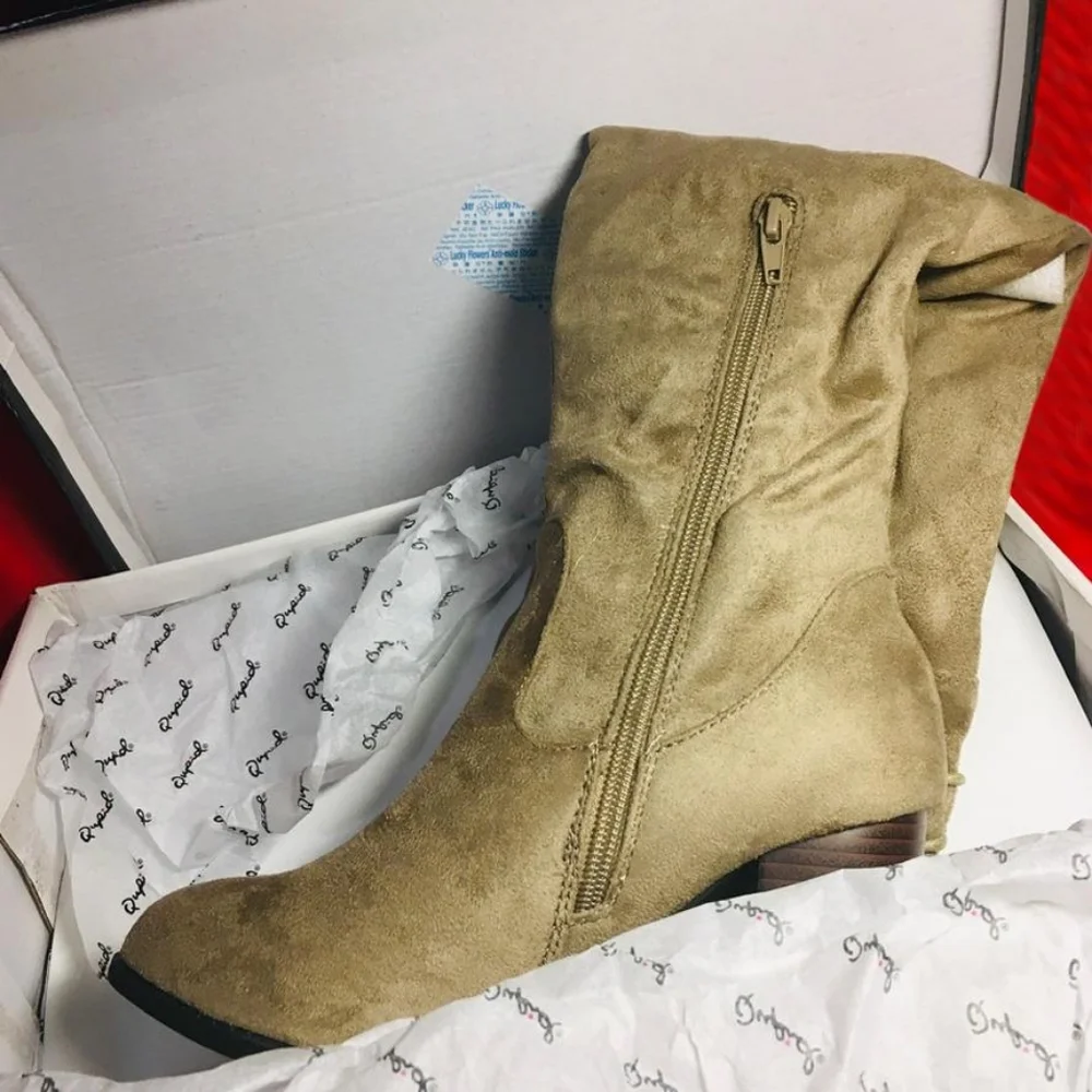 Over The Knee Taupe Vegan Suede Heeled Boots